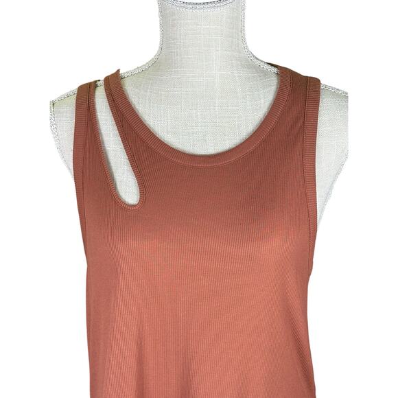ALO Yoga Ribbed Peak Cut Out Tank Top Women's Small Orange Brown Athleisure Gym - Picture 5 of 9